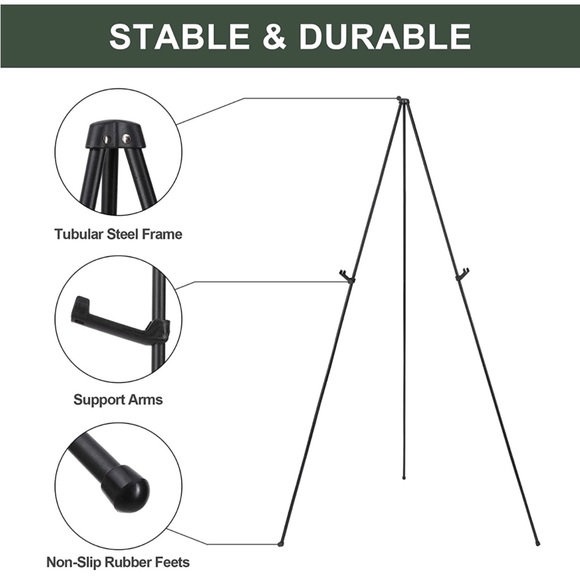 Easel Stand for Wedding Sign Poster 63'' for Floor Adjustable Metal Black - Picture 4 of 5